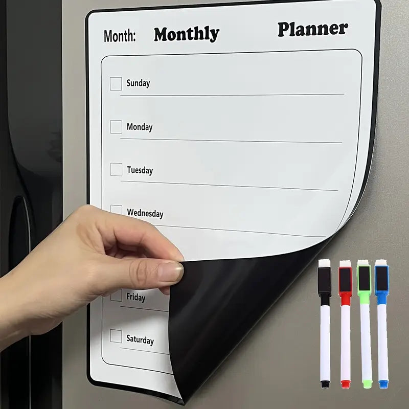 Manyetik Silinebilir Aylık Planlayıcı Tahta + 4 Silinebilir Beyaz Tahta Marker